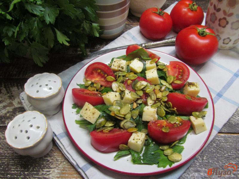 Фото приготовление рецепта: Салат из помидоров с семечками тыквы и зелени шаг №4