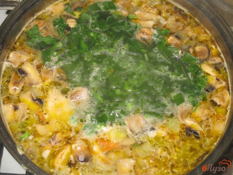 Фото приготовление рецепта: Суп из куриной грудки с вермишелью и шампиньонами шаг №4