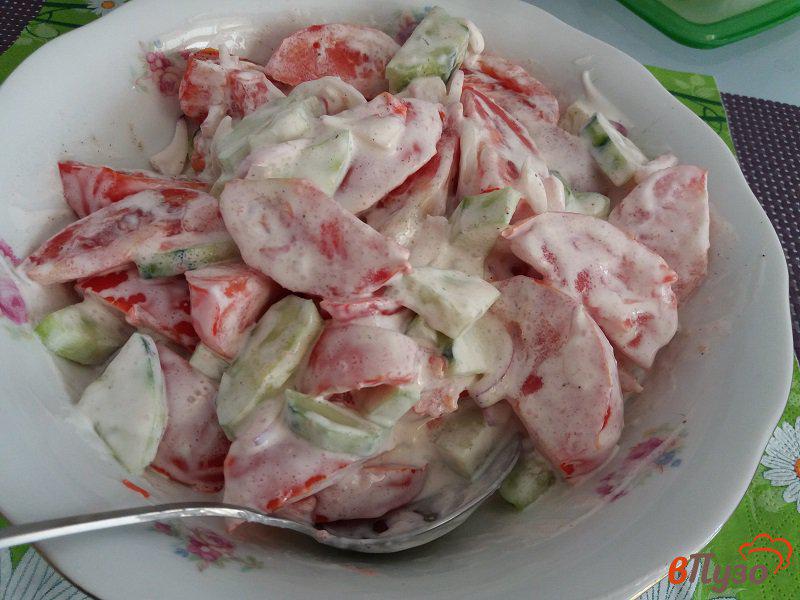 Фото приготовление рецепта: Овощной салат с красным луком и сметаной шаг №8
