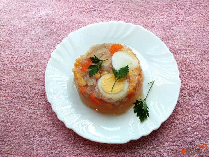 Фото приготовление рецепта: Куриное заливное с овощами и яйцом шаг №9