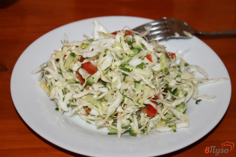 Фото приготовление рецепта: Легкий салат из капусты с огурцом и болгарским перцем шаг №4