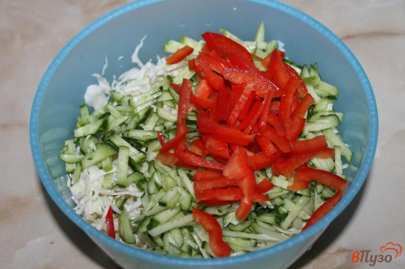 Фото приготовление рецепта: Легкий салат из капусты с огурцом и болгарским перцем шаг №3