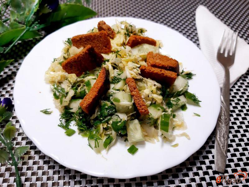 Фото приготовление рецепта: Салат из молодой капусты с сухариками шаг №6