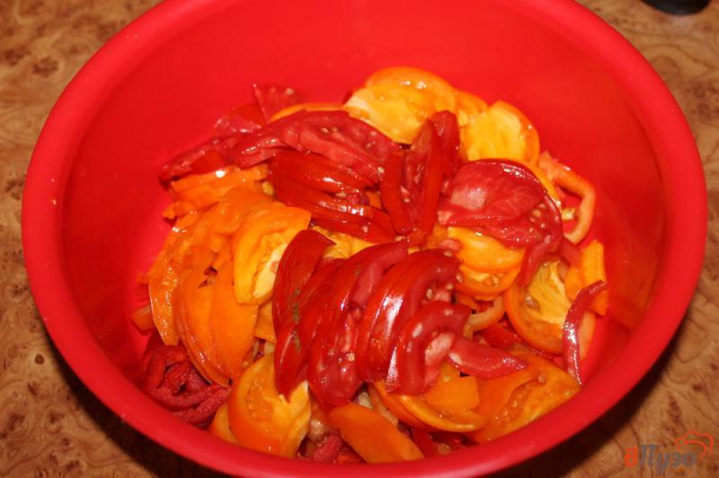 Фото приготовление рецепта: Салат из помидор с болгарским перцем и вялеными томатами шаг №2