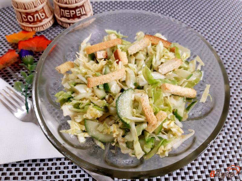 Фото приготовление рецепта: Салат из капусты с огурцами и сухариками шаг №7