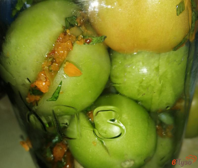 Фото приготовление рецепта: Фаршированные зеленые помидоры на зиму шаг №7