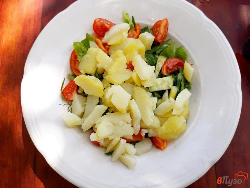 Фото приготовление рецепта: Салат со шпротами рукколой и овощами шаг №6