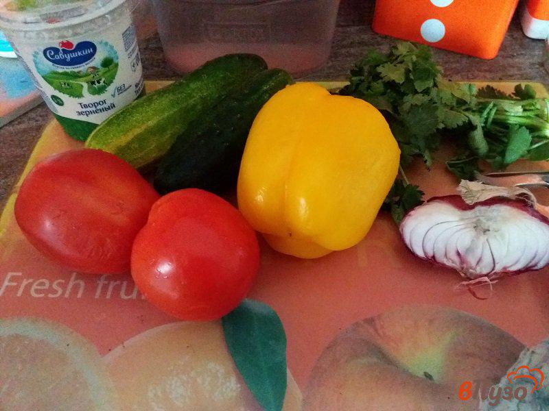 Фото приготовление рецепта: Овощной салат с творогом и кинзой. шаг №1