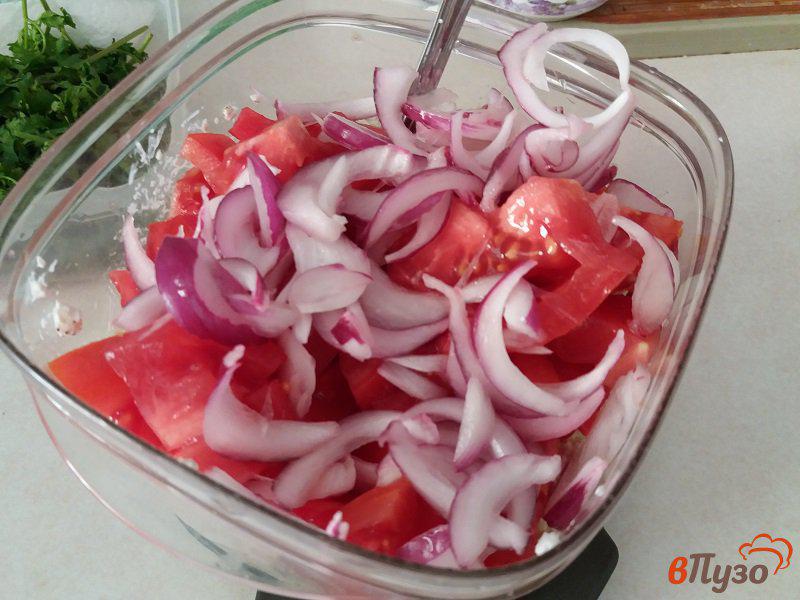 Фото приготовление рецепта: Салат из томатов, творога и кинзы шаг №5