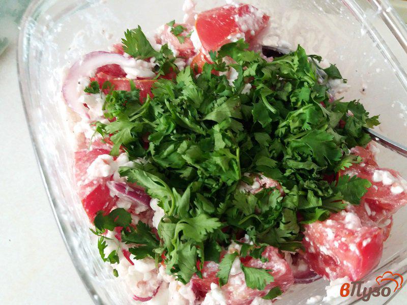 Фото приготовление рецепта: Салат из томатов, творога и кинзы шаг №7