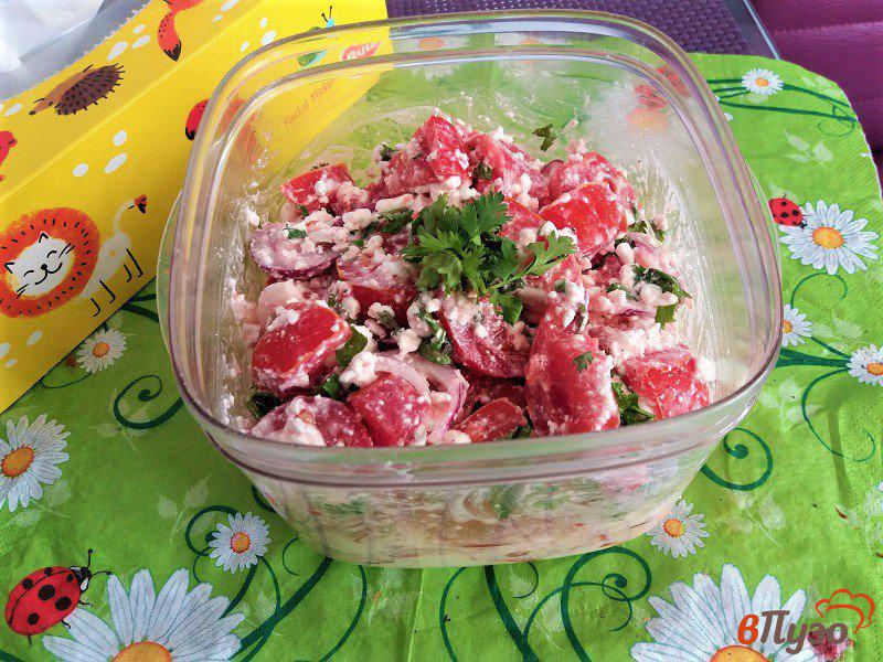 Фото приготовление рецепта: Салат из томатов, творога и кинзы шаг №8