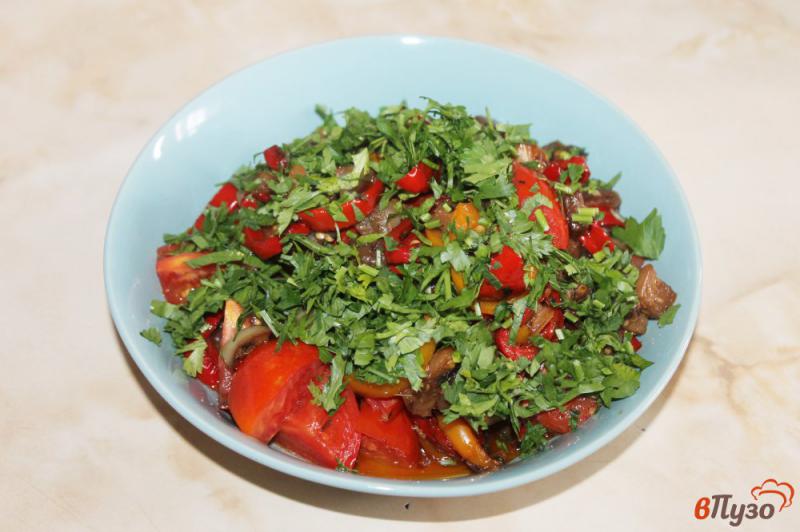Фото приготовление рецепта: Теплый салат из баклажана, перца и помидора шаг №6