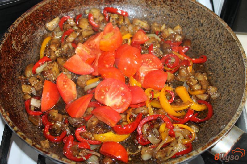 Фото приготовление рецепта: Теплый салат из баклажана, перца и помидора шаг №5