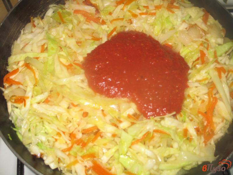 Фото приготовление рецепта: Капуста тушеная с салом и томатом шаг №5