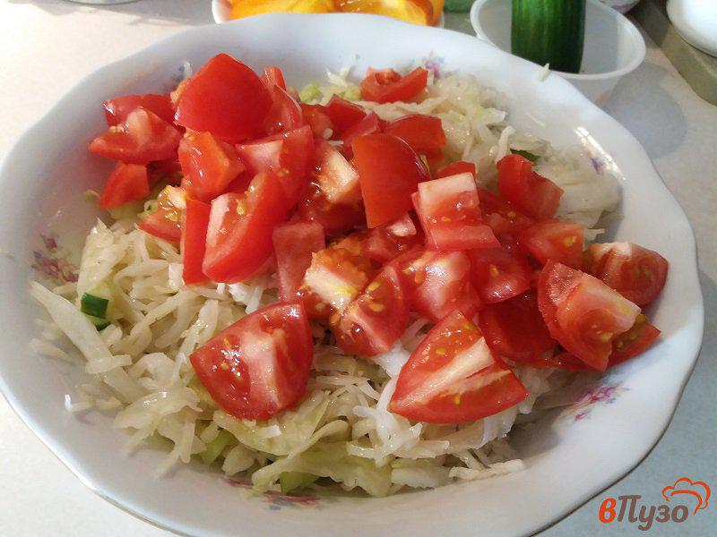Фото приготовление рецепта: Овощной салат из свежей капусты и помидор шаг №3