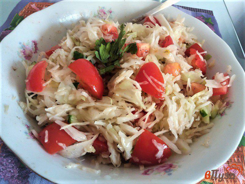 Фото приготовление рецепта: Овощной салат из свежей капусты и помидор шаг №5