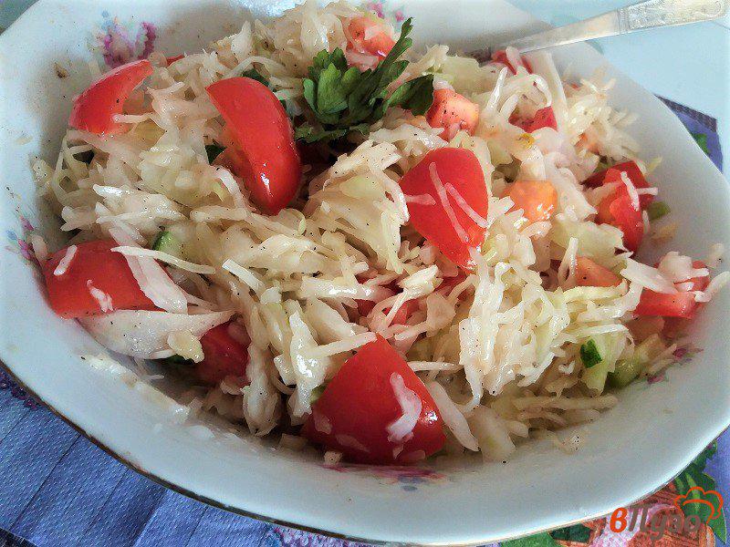 Фото приготовление рецепта: Овощной салат из свежей капусты и помидор шаг №6