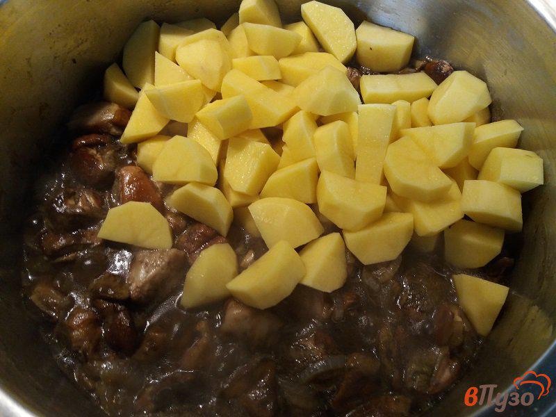 Фото приготовление рецепта: Тушеный картофель с белыми грибами шаг №5