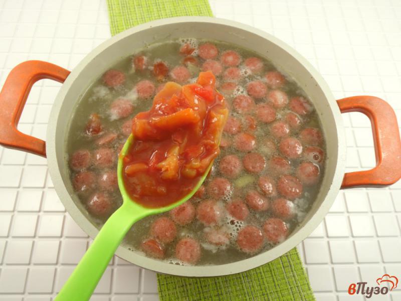 Фото приготовление рецепта: Суп рисовый с лечо и колбасками шаг №6