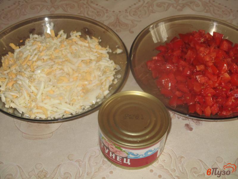 Фото приготовление рецепта: Слоеный салат с тунцом и помидорами шаг №1