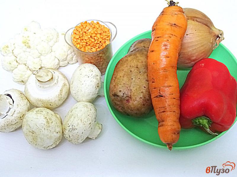 Фото приготовление рецепта: Суп с чечевицей грибами и цветной капустой шаг №1
