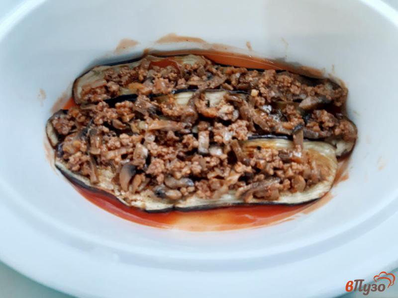Фото приготовление рецепта: Лазанья из баклажанов с фаршем и грибами шаг №12