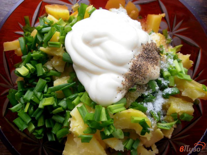 Фото приготовление рецепта: Салат из картофеля с колбасой и зеленым луком шаг №6