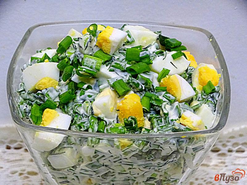 Фото приготовление рецепта: Салат из зелёного лука яйца и укропа шаг №7