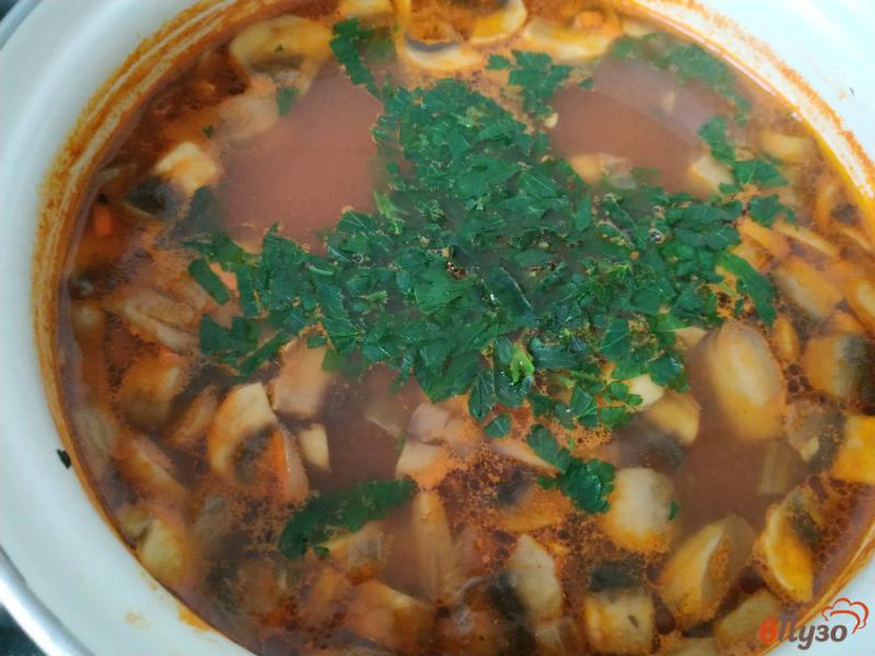 Фото приготовление рецепта: Суп томатный с перловкой и грибами шаг №10