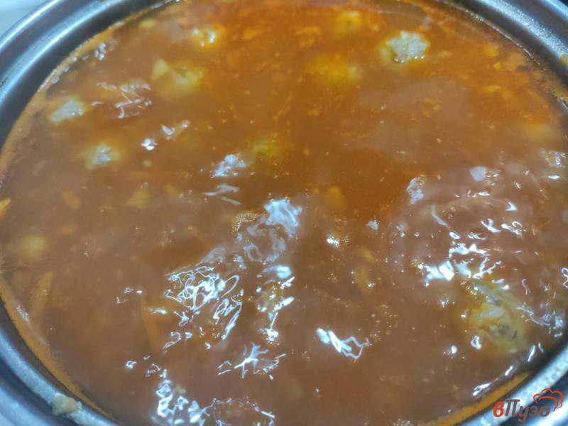 Фото приготовление рецепта: Томатный суп с рисовыми фрикадельками шаг №9