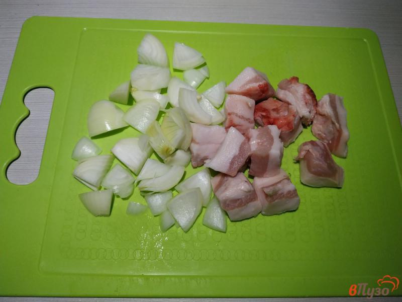 Фото приготовление рецепта: Запеченный картофель с салом и луком в рукаве шаг №2