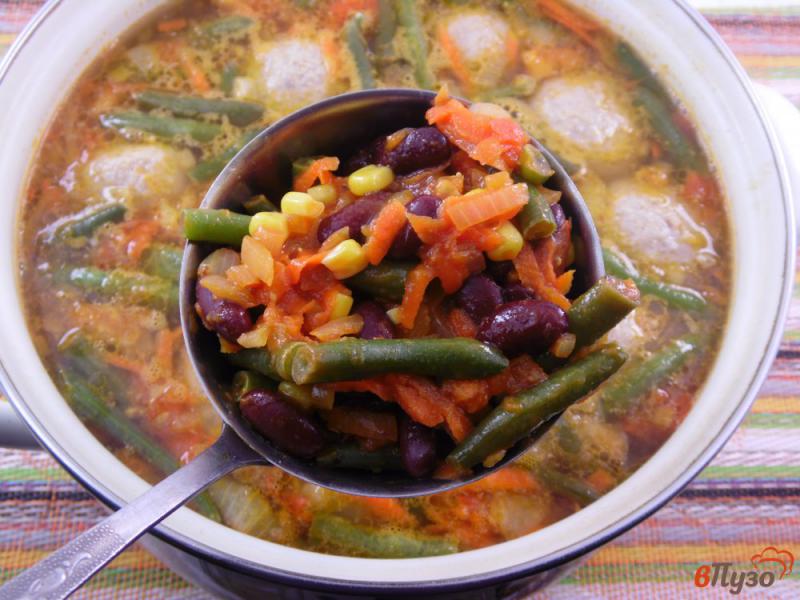 Фото приготовление рецепта: Суп с фрикадельками и двумя видами фасоли шаг №9