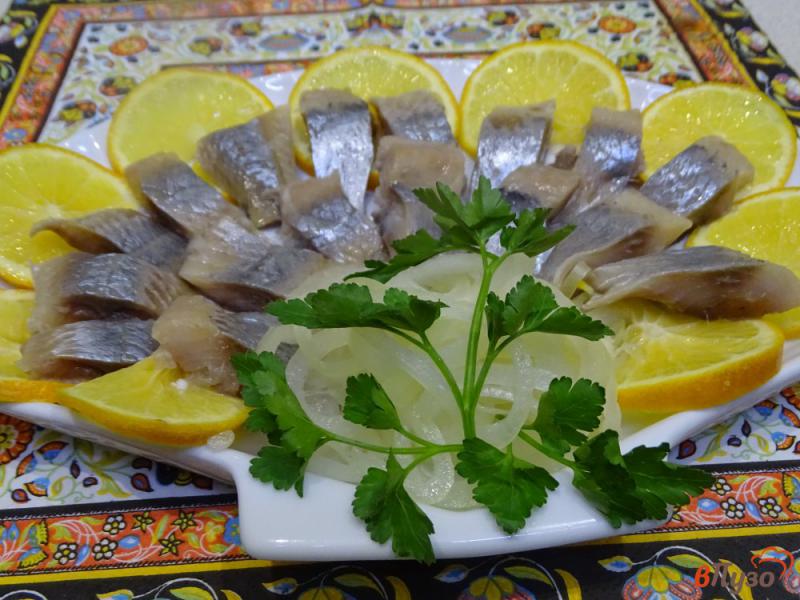 Фото приготовление рецепта: Сельдь в лимонно-луковом маринаде шаг №10