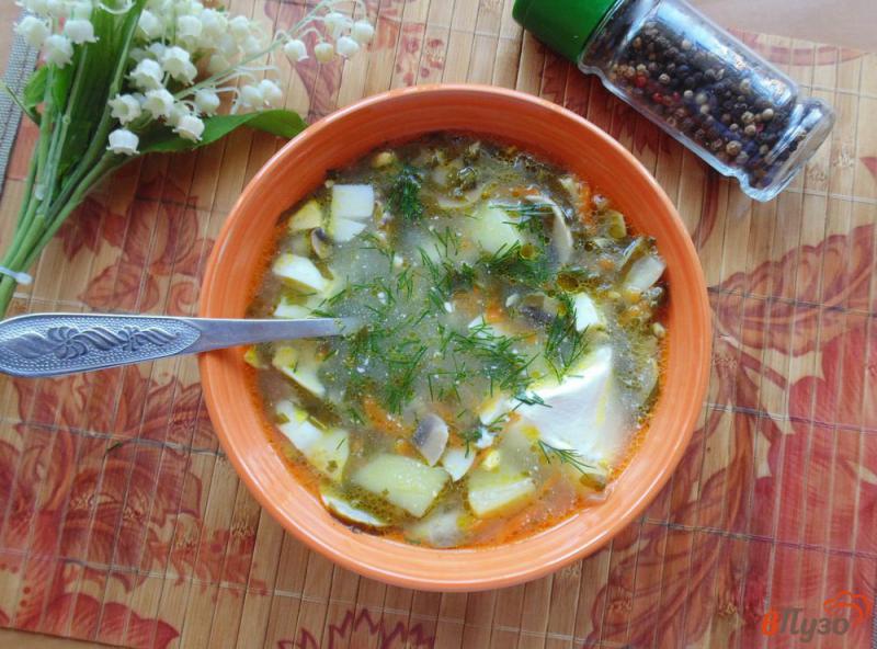 Фото приготовление рецепта: Суп со щавелем и грибами шаг №6