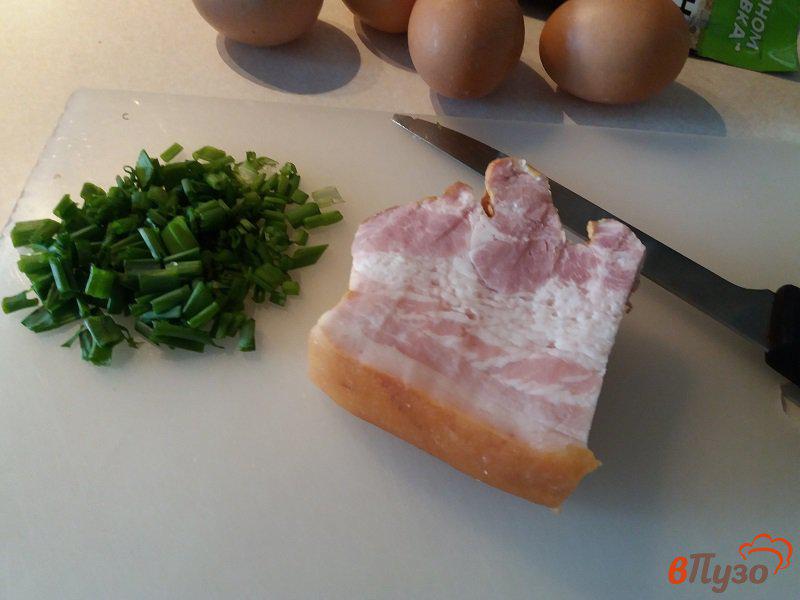 Фото приготовление рецепта: Яичница с беконом и зеленым луком шаг №1