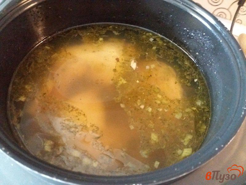 Фото приготовление рецепта: Куриный суп с вермишелью сушеным сельдереем и зеленым луком шаг №6