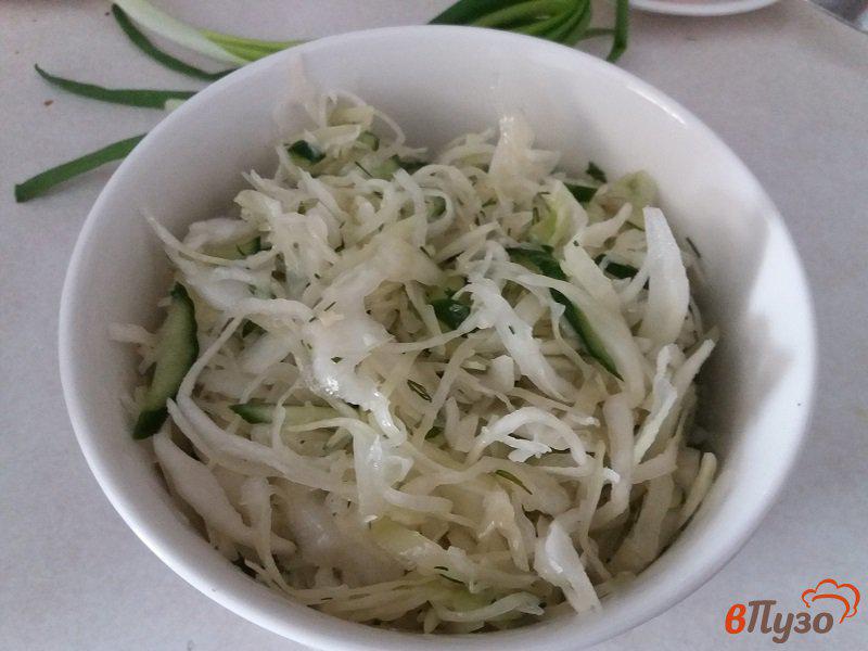 Фото приготовление рецепта: Салат из свежей капусты и огурца с зеленым яблоком шаг №3