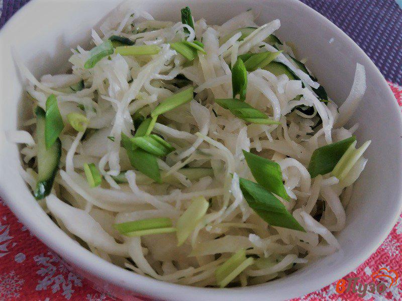 Фото приготовление рецепта: Салат из свежей капусты и огурца с зеленым яблоком шаг №4