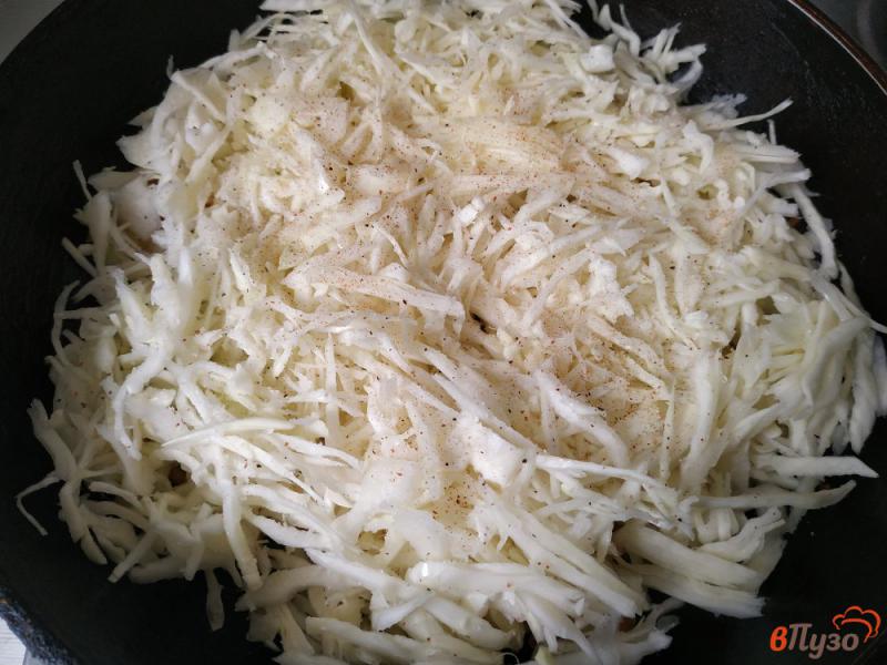 Фото приготовление рецепта: Тушёная капуста с мясом и рисом шаг №5