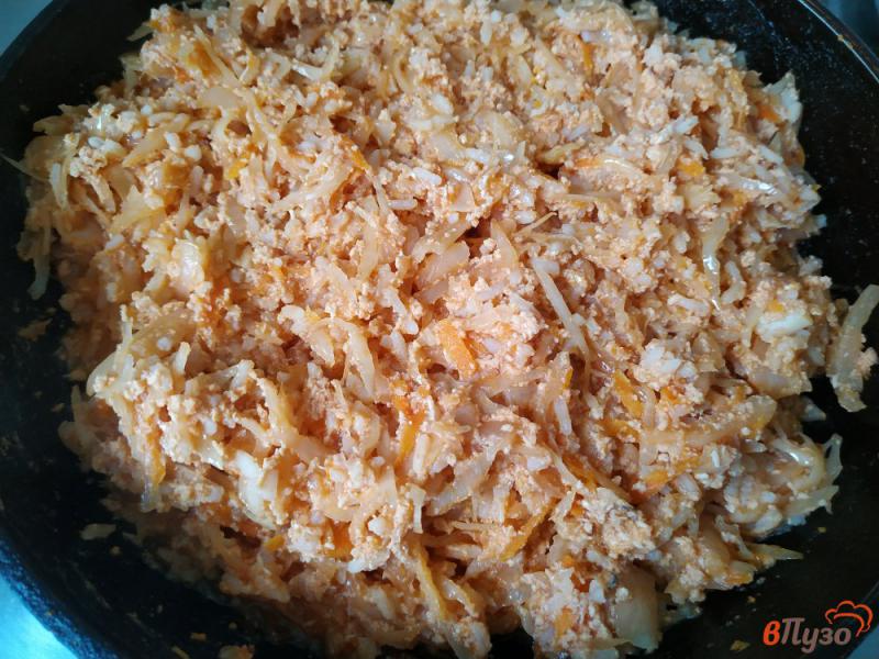 Фото приготовление рецепта: Тушёная капуста с мясом и рисом шаг №8