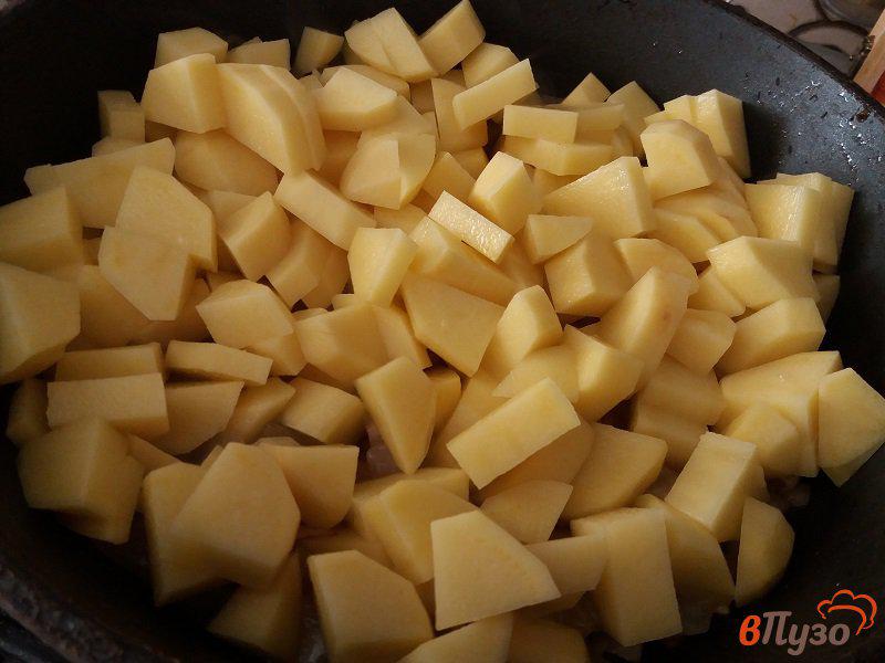 Фото приготовление рецепта: Тушеный картофель с лисичками в сметане шаг №4