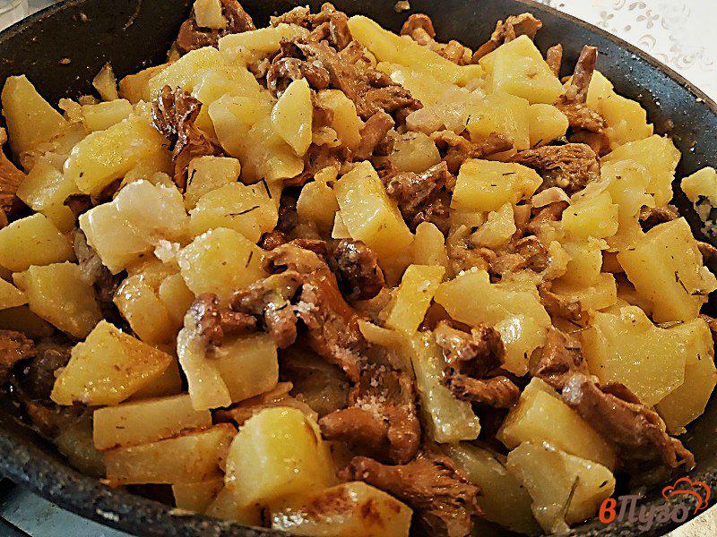 Фото приготовление рецепта: Тушеный картофель с лисичками в сметане шаг №9