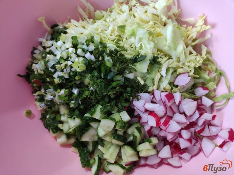 Фото приготовление рецепта: Салат из молодой капусты с редиской и зеленью шаг №5