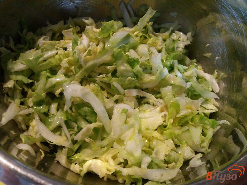 Фото приготовление рецепта: Салат из молодой капусты с помидорами и сметаной шаг №4