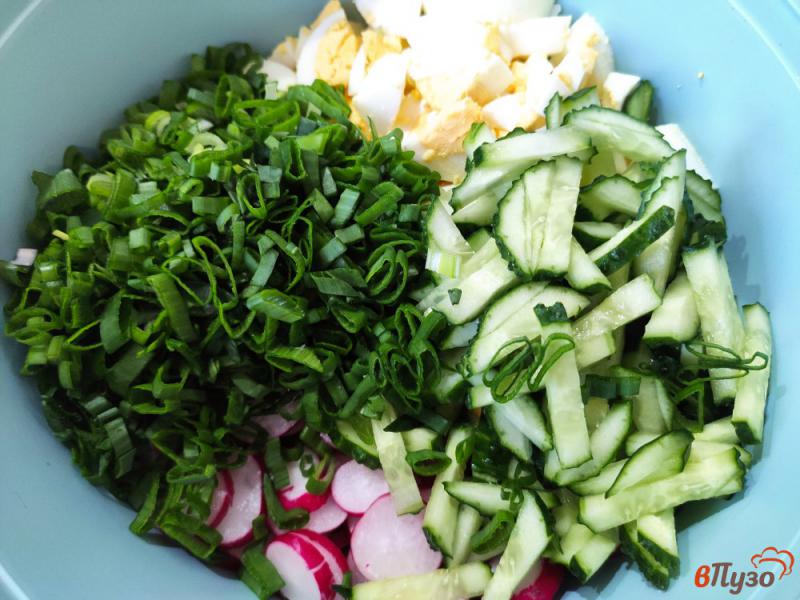 Фото приготовление рецепта: Салат из редиски с яйцами и кукурузой шаг №5