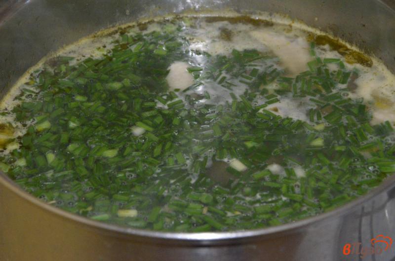 Фото приготовление рецепта: Куриный суп с лапшой и зеленым луком шаг №5