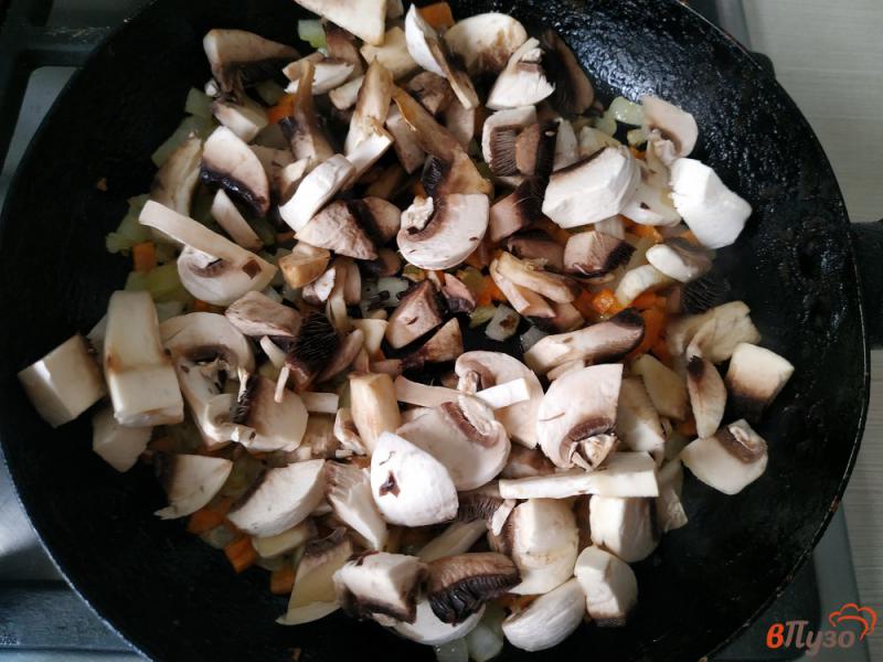 Фото приготовление рецепта: Солянка грибная на курином бульоне с молодой капустой шаг №4