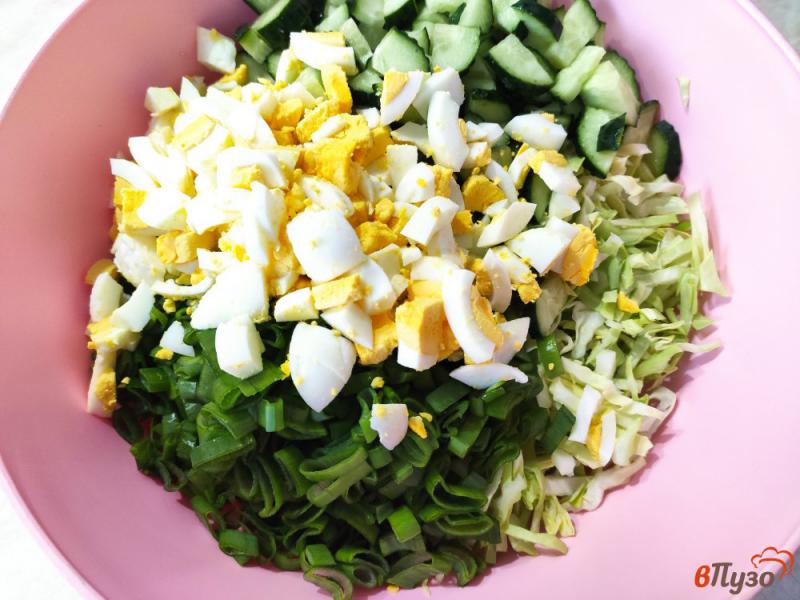 Фото приготовление рецепта: Салат из молодой капусты со сметанно-сырной заправкой шаг №5