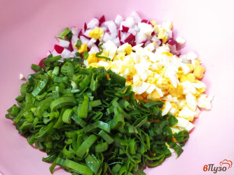 Фото приготовление рецепта: Салат с редиски со сметаной шаг №4