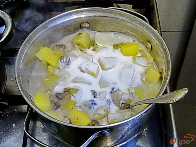 Фото приготовление рецепта: Картофель тушеный с грибами и со сметаной шаг №4